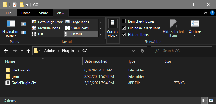 Photoshop plug-in folder after install