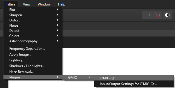 G'MIC-Qt Filter menu item G'MIC-Qt Filter menu item