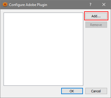Configure Adobe Plugin dialog Configure Adobe Plugin dialog